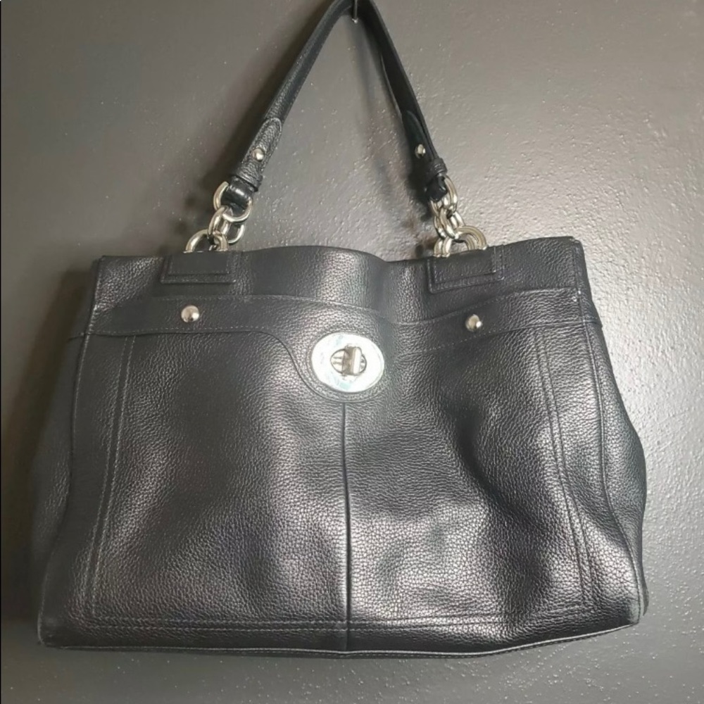 COACH "Penelope" Black Pebbled Leather Shoulder Bag  Purse F16532